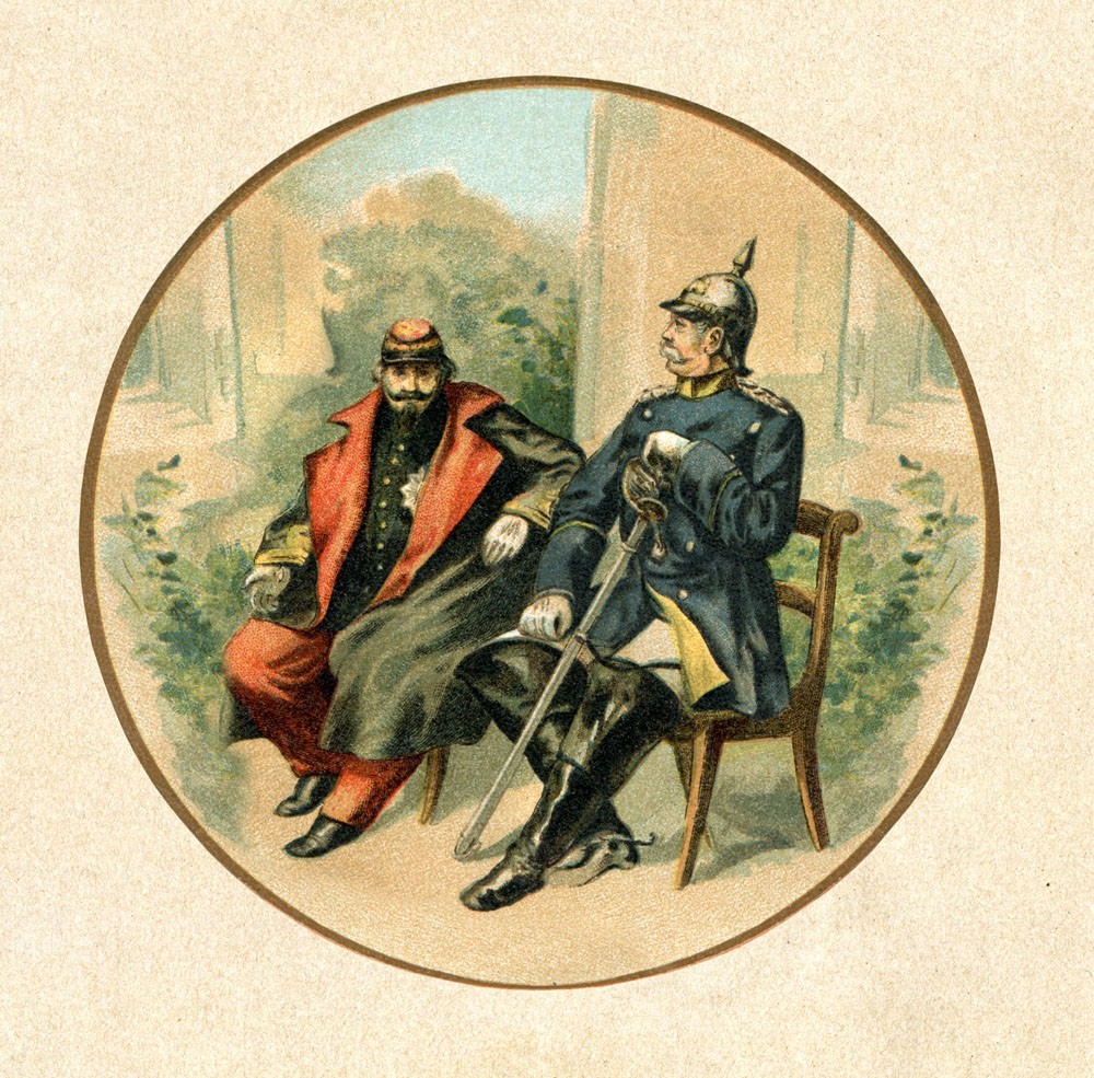 Otto von Bismarck with Napoleon III after his capitulation 1870 at Sedan
