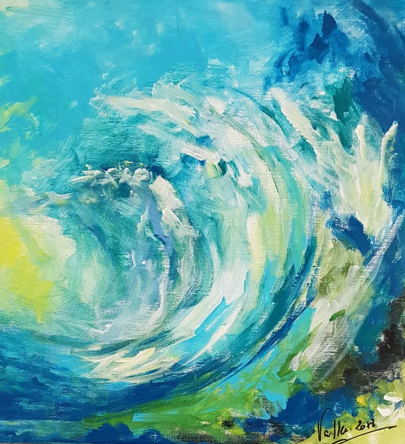La vague – Peinture acrylique sur toile de lin 50 x 50 cm épaisseur 2,5 – Année 2018
