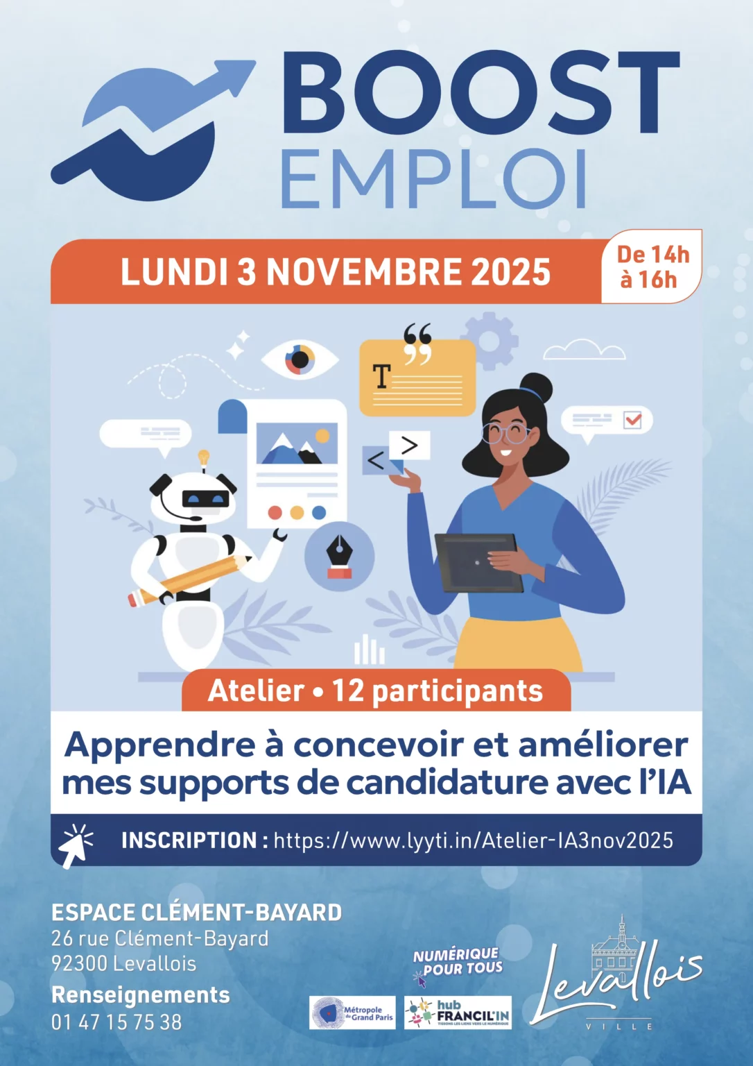 Atelier : Apprendre à concevoir et améliorer mes supports de candidature avec l'IA 1 Levallois BOOST EMPLOI 3 NOVEMBRE