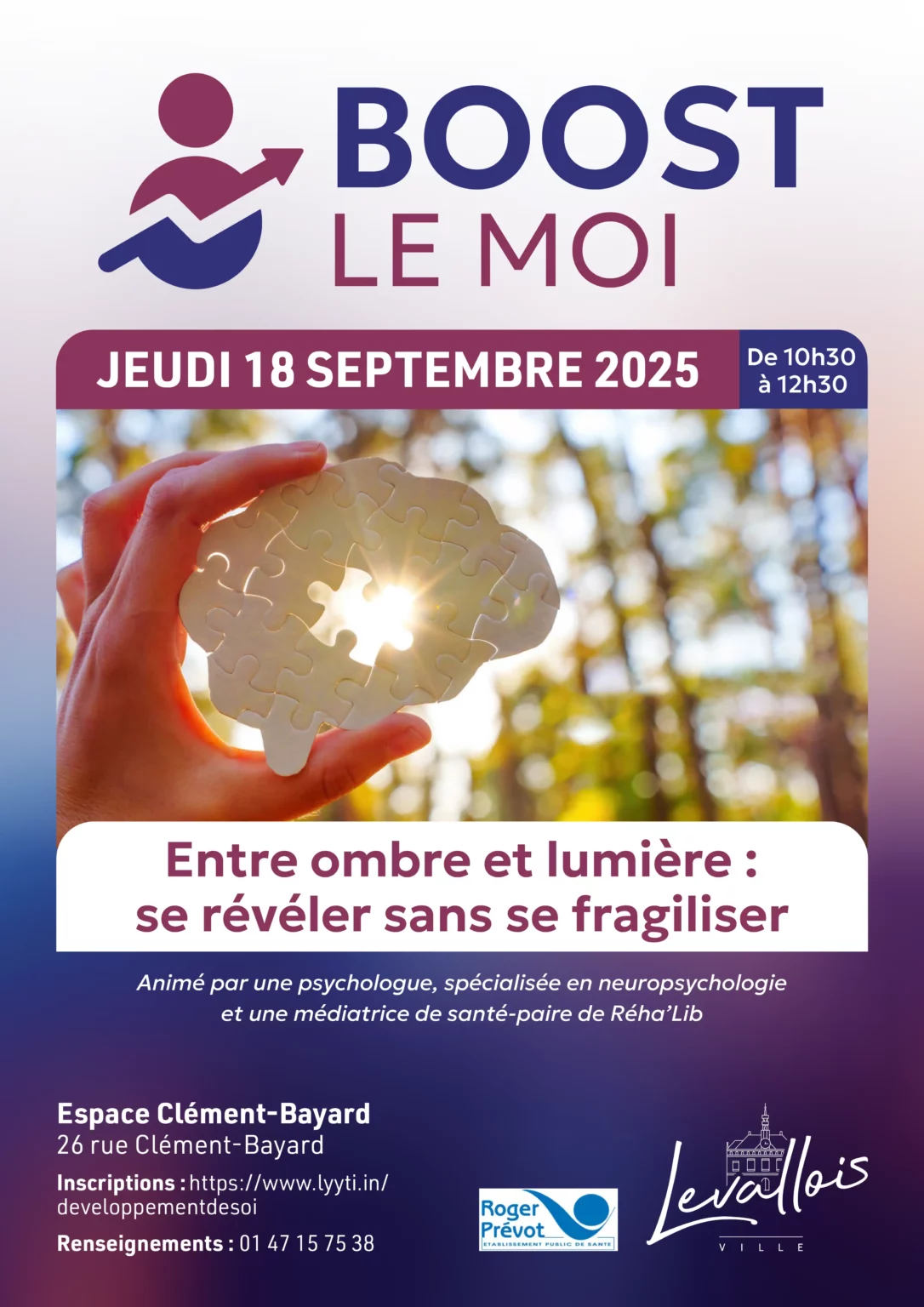 Atelier : Entre ombre et lumières - se révéler sans se fragiliser 1 Levallois BOOST LE MOI 18 SEPTEMBRE